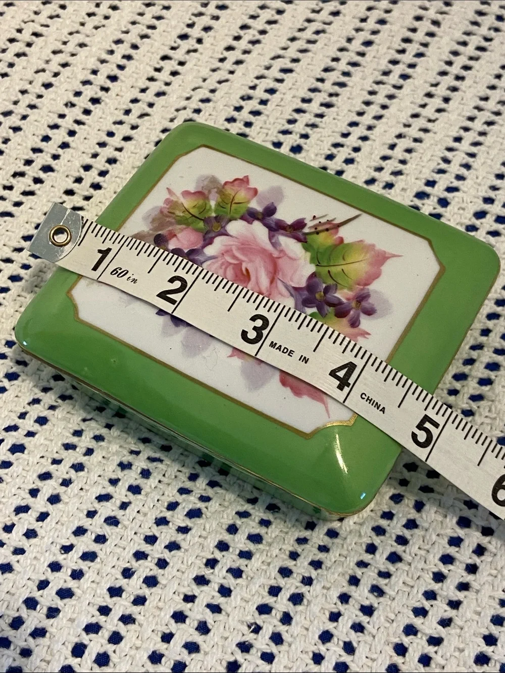Handpainted Narco Imperial China from Japan Porcelain Green Floral Trinket Box